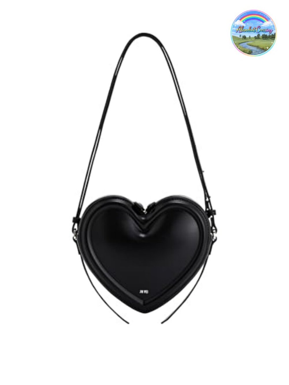 Vegan Leather Heart Shaped Shoulder Bag Adjustable Strap Zipper Closure